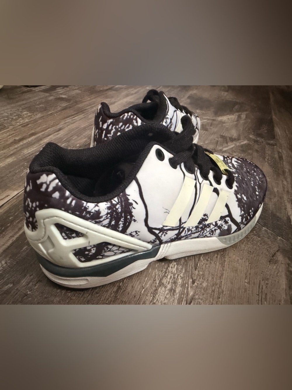 Adidas White & Black Tree Print Athletic Sneakers